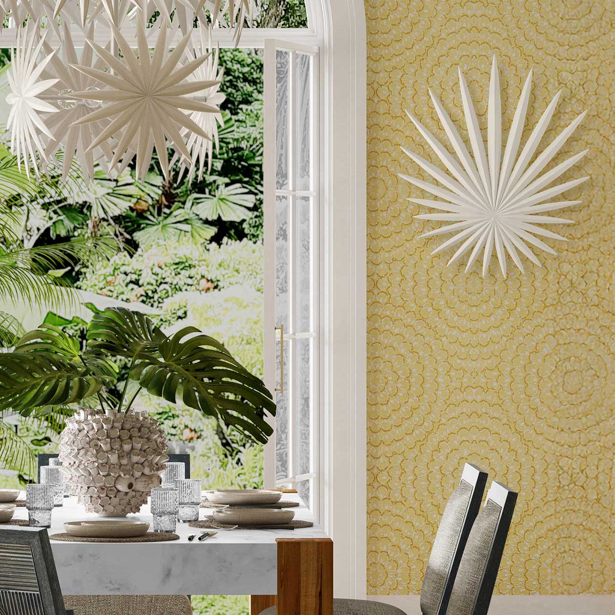 Bismarkia Sconce – kinkiet inspirowany liśćmi palmy, kredowa biel