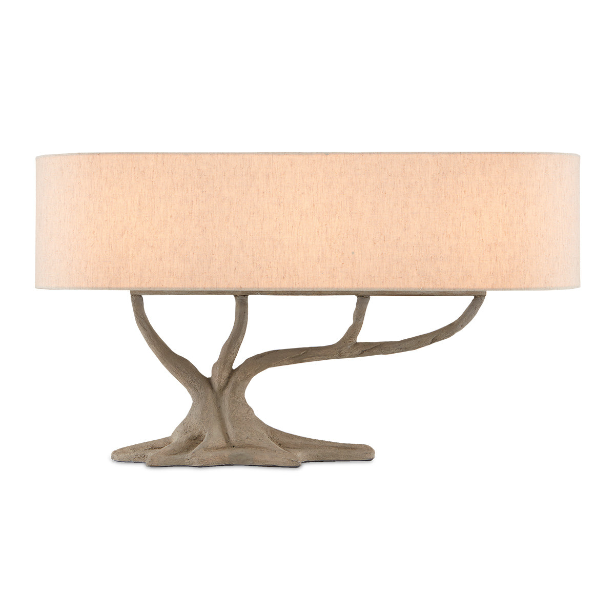Cotswold – lampa stołowa bonsai z betonu i żelaza z lnianym abażurem