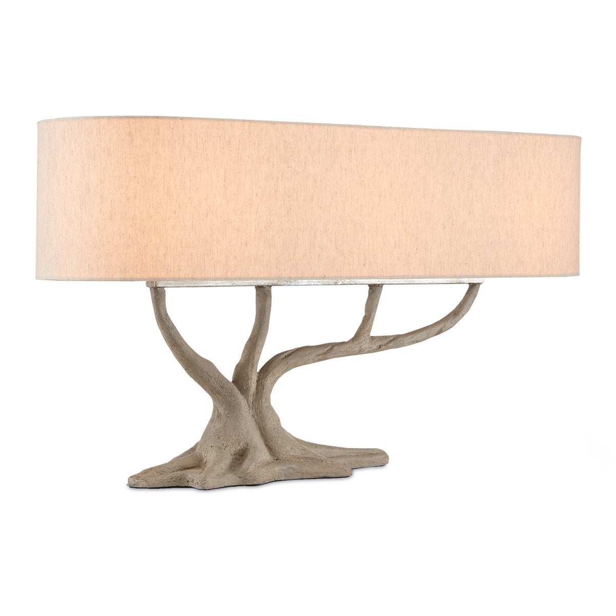 Cotswold – lampa stołowa bonsai z betonu i żelaza z lnianym abażurem