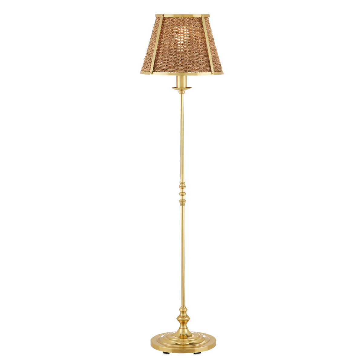 Deauville Floor – lampa podłogowa z plecionym abażurem z trawy morskiej, polerowany mosiądz