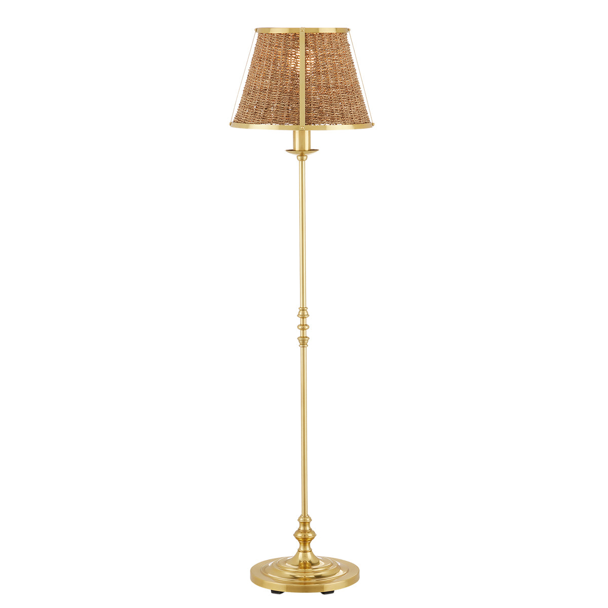 Deauville Floor – lampa podłogowa z plecionym abażurem z trawy morskiej, polerowany mosiądz