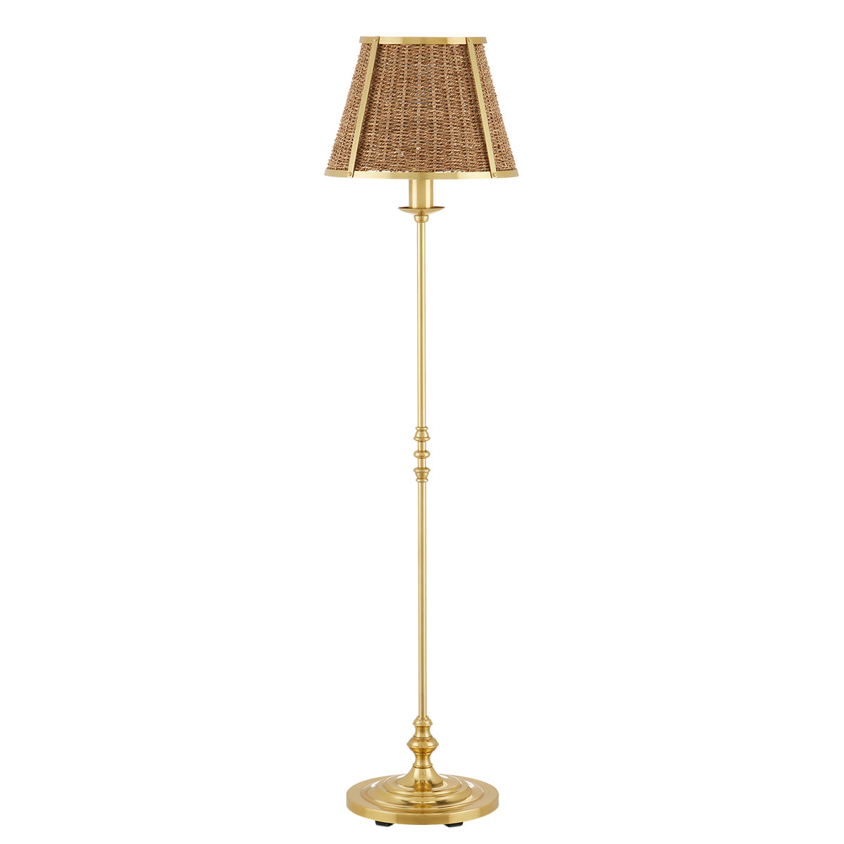 Deauville Floor – lampa podłogowa z plecionym abażurem z trawy morskiej, polerowany mosiądz
