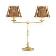 Deauville Twin – lampa stołowa z plecionymi abażurami z trawy morskiej, polerowany mosiądz