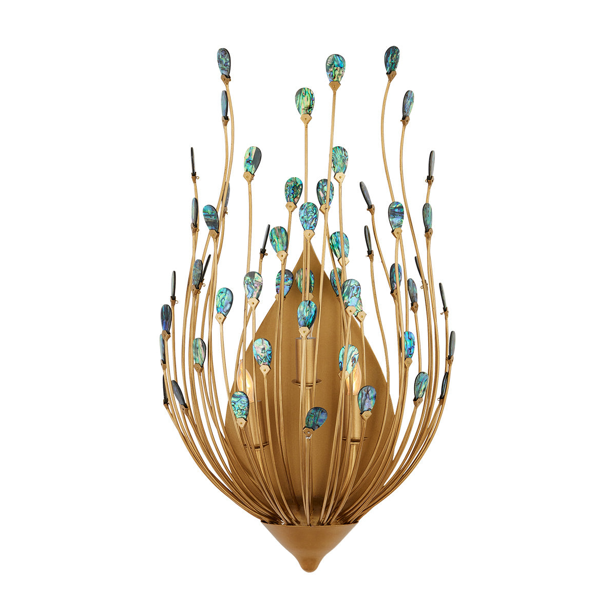 Delphos – biżuteryjny kinkiet z muszlami Paua, nowoczesne złoto