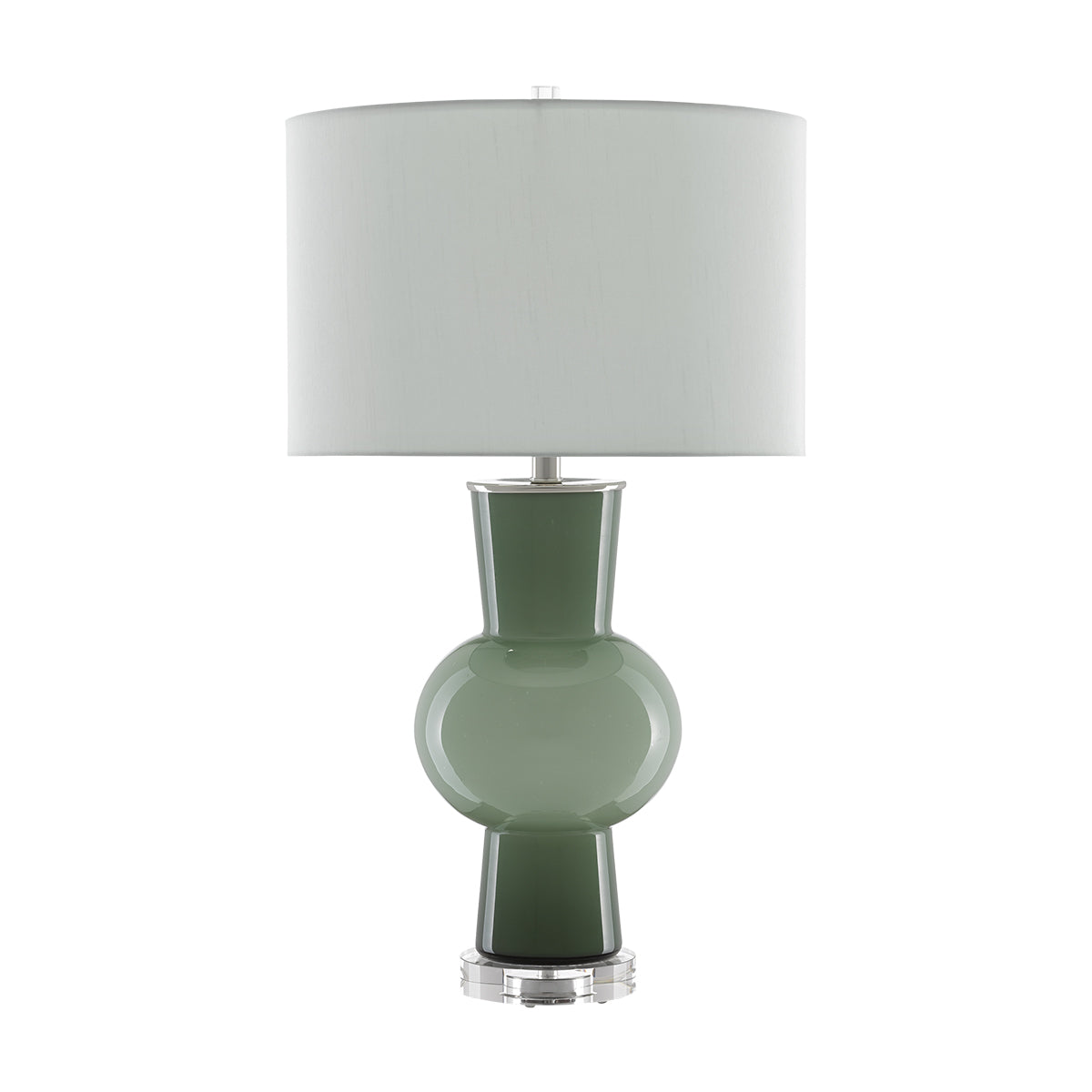 Duende – szklana lampa stołowa na kryształowej podstawie, cieniowana zieleń