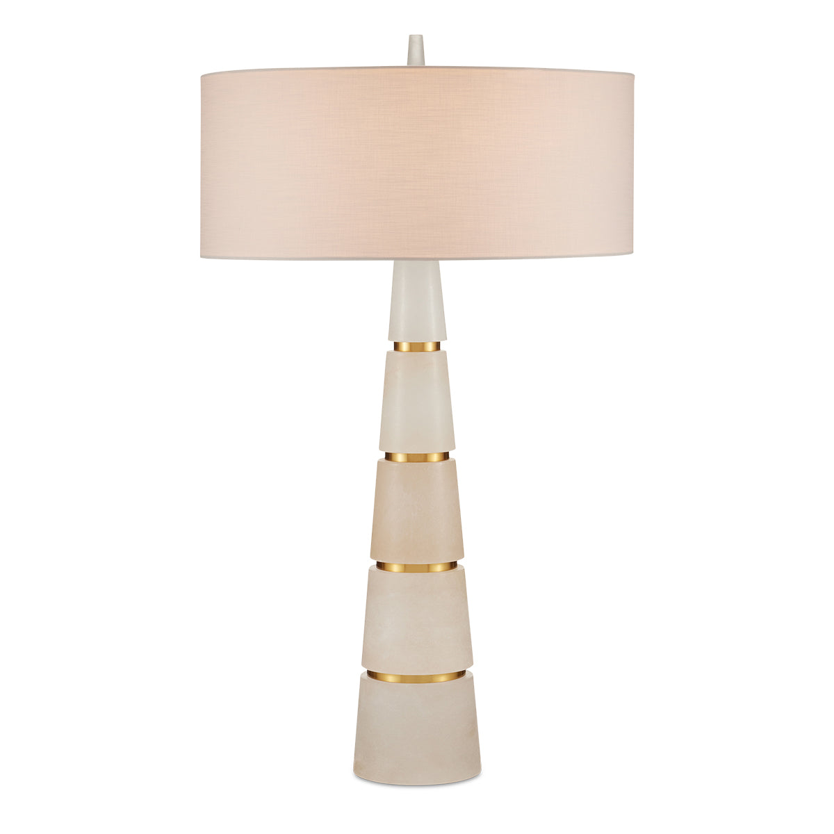 Eleanora – lampa stołowa z naturalnego alabastru, mosiężne pierścienie