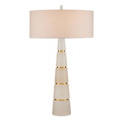 Eleanora – lampa stołowa z naturalnego alabastru, mosiężne pierścienie