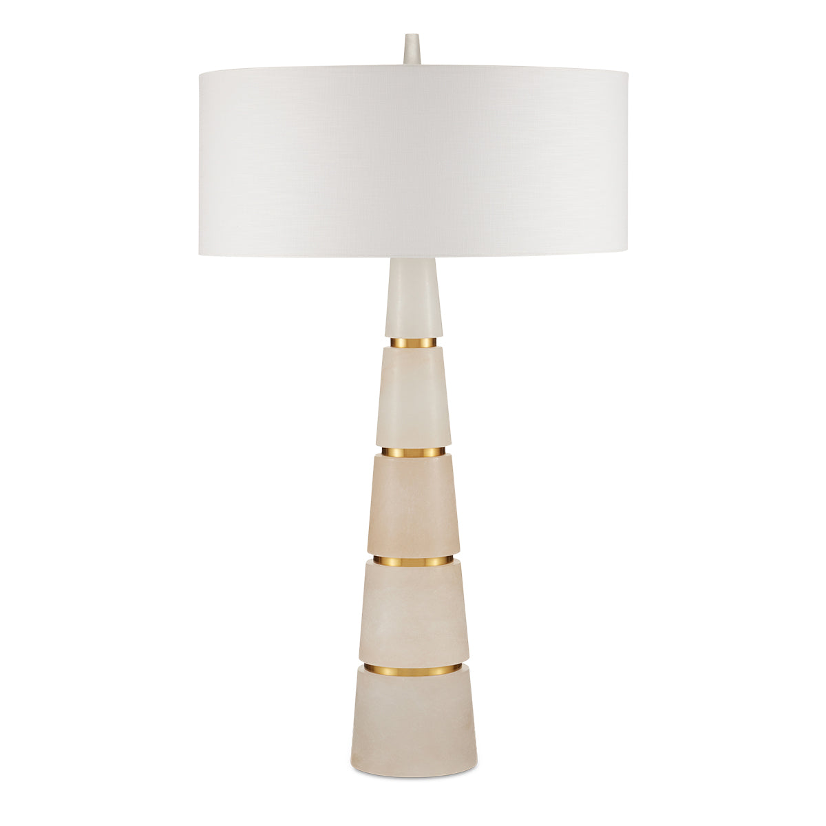 Eleanora – lampa stołowa z naturalnego alabastru, mosiężne pierścienie