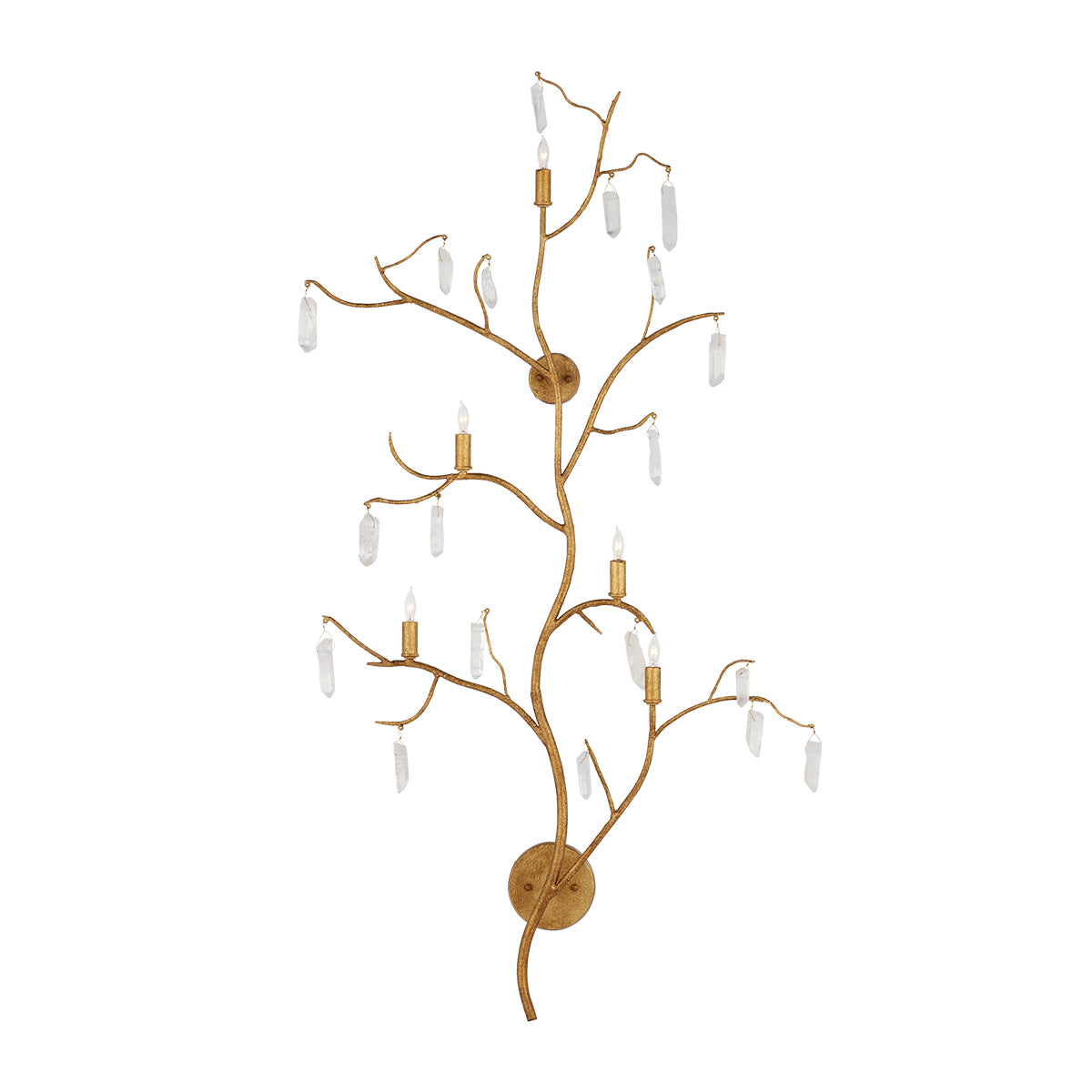 Forest Light – biżuteryjny kinkiet gałąź z naturalnym kwarcem, przecierane złoto Lucerne