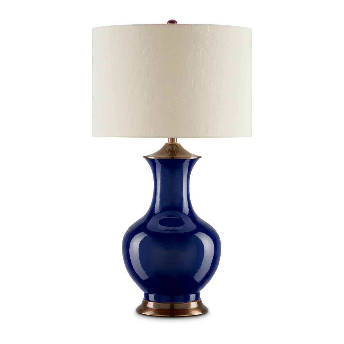 Lilou Navy – porcelanowa lampa stołowa granat, mosiężne detale i shantung