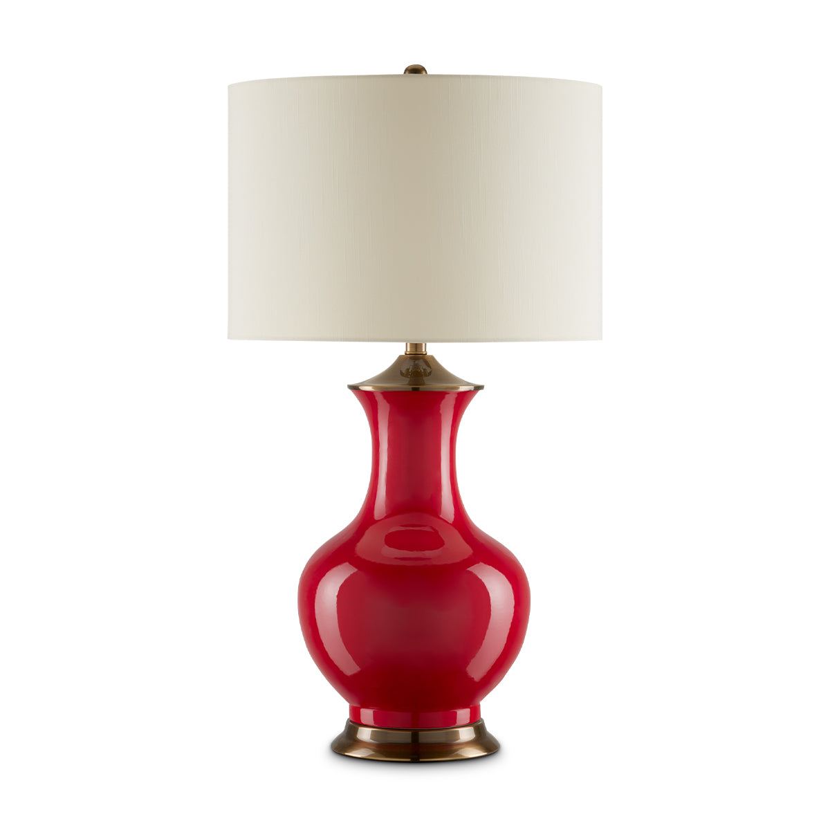 Lilou Red – porcelanowa lampa stołowa czerwień, mosiężne detale i shantung