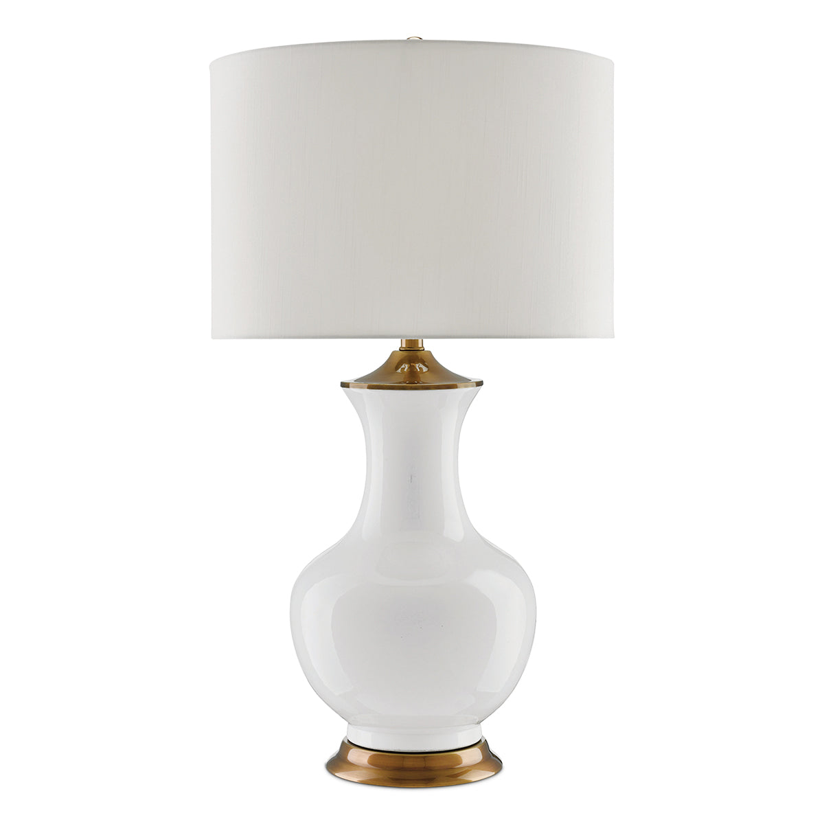 Lilou White – porcelanowa lampa stołowa biel, mosiężne detale i shantung