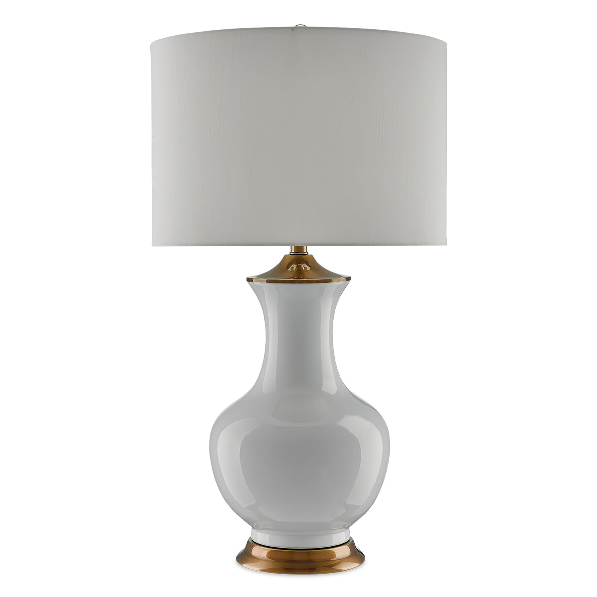 Lilou White – porcelanowa lampa stołowa biel, mosiężne detale i shantung
