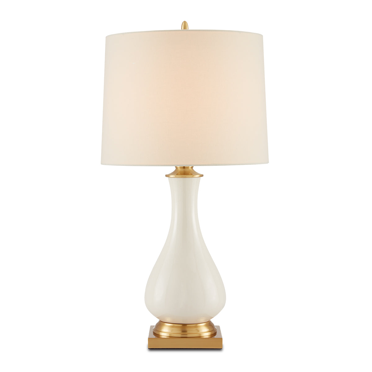 Lynton – ceramiczna lampa stołowa kremowy połysk, mosiężne detale i len