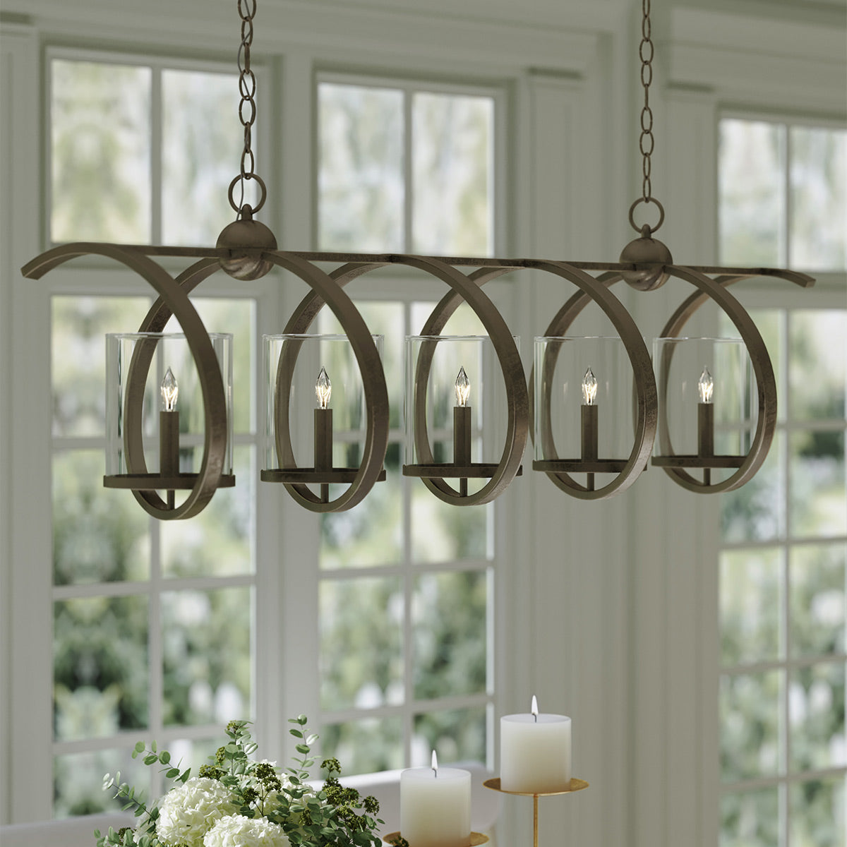 Maximus – podłużna lampa wisząca ze spiralną wstęgą, pirytowy brąz