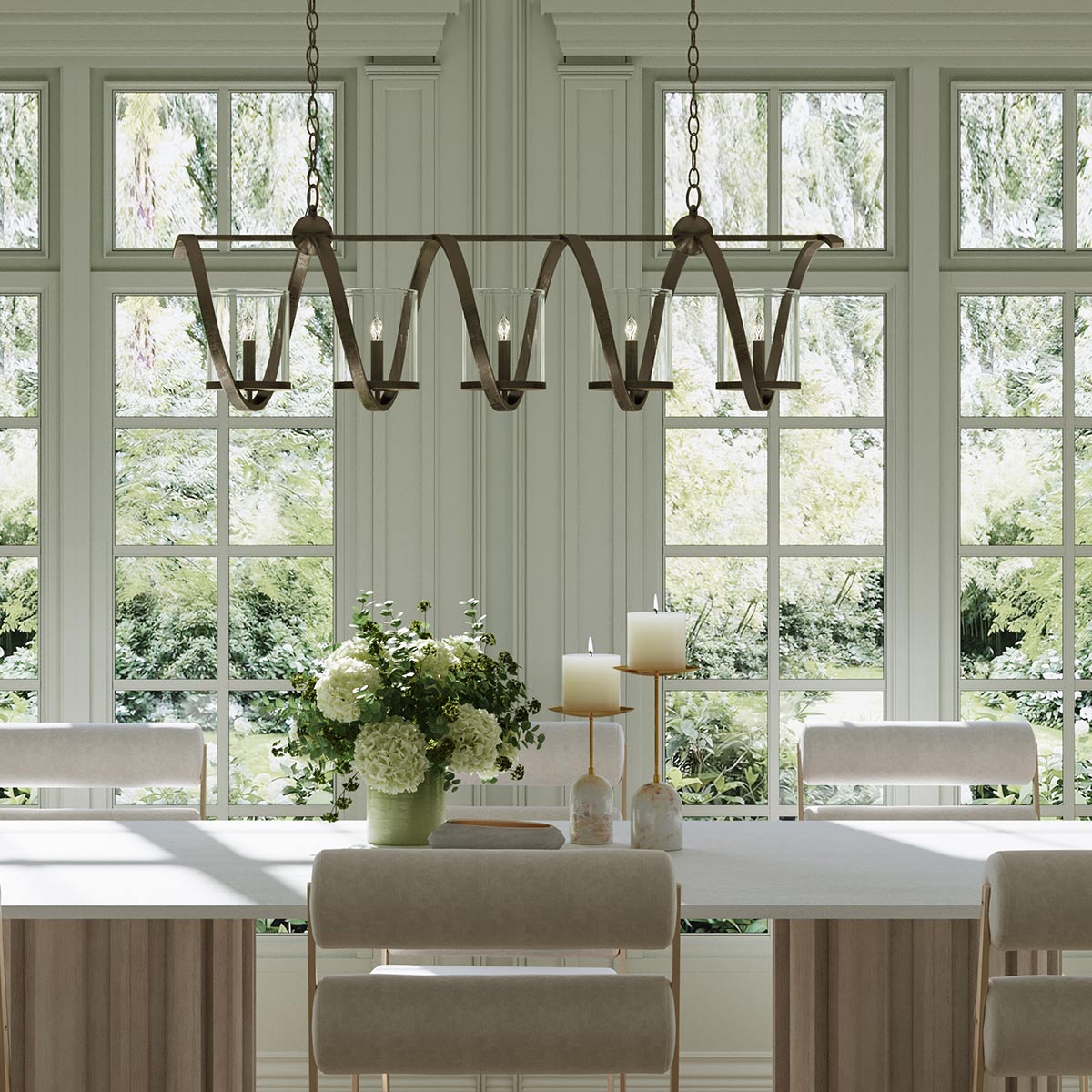 Maximus – podłużna lampa wisząca ze spiralną wstęgą, pirytowy brąz
