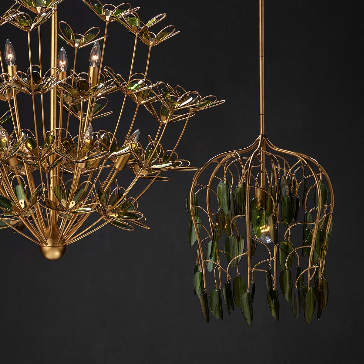 Midsummer – lampa wisząca z kaskadą liści ze szkła recyklingowego