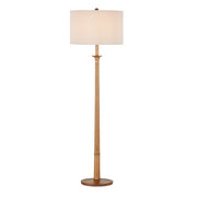 Mitford Floor – lampa podłogowa z toczonego drewna, plisowany len