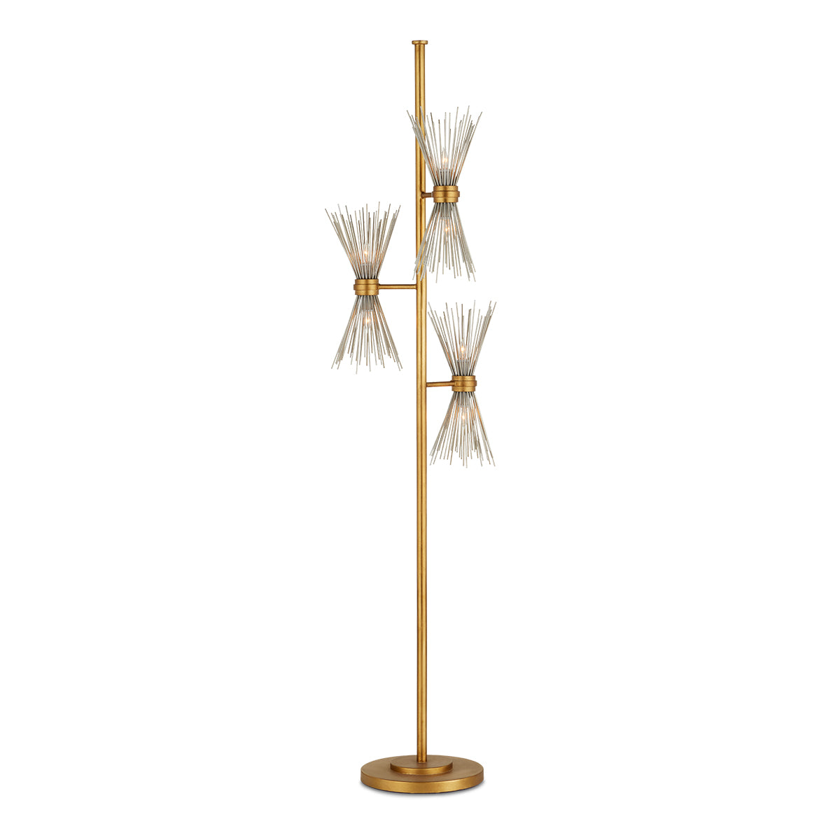 Novatude Floor – lampa podłogowa z kutego żelaza w płatkowym złocie i srebrze