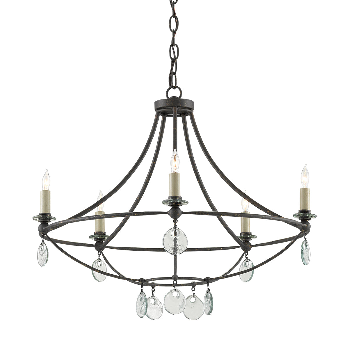 Novella Small – żyrandol z kutego żelaza ze szklanymi dyskami, postarzana czerń