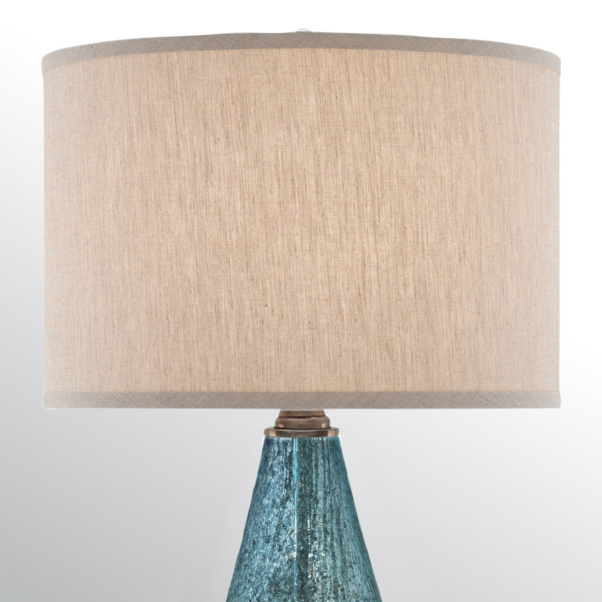 Optimist Blue – lampa stołowa z nakrapianego szkła błękit, kryształowa baza i len