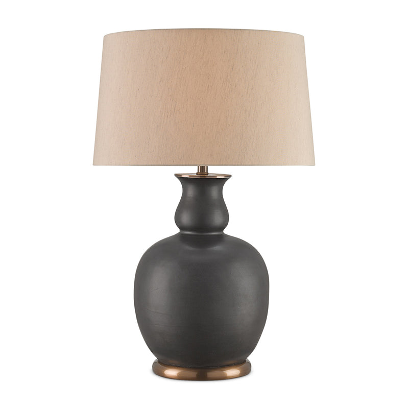 Ultimo – ceramiczna lampa stołowa matowa czerń, antyczny mosiądz i beżowy abażur