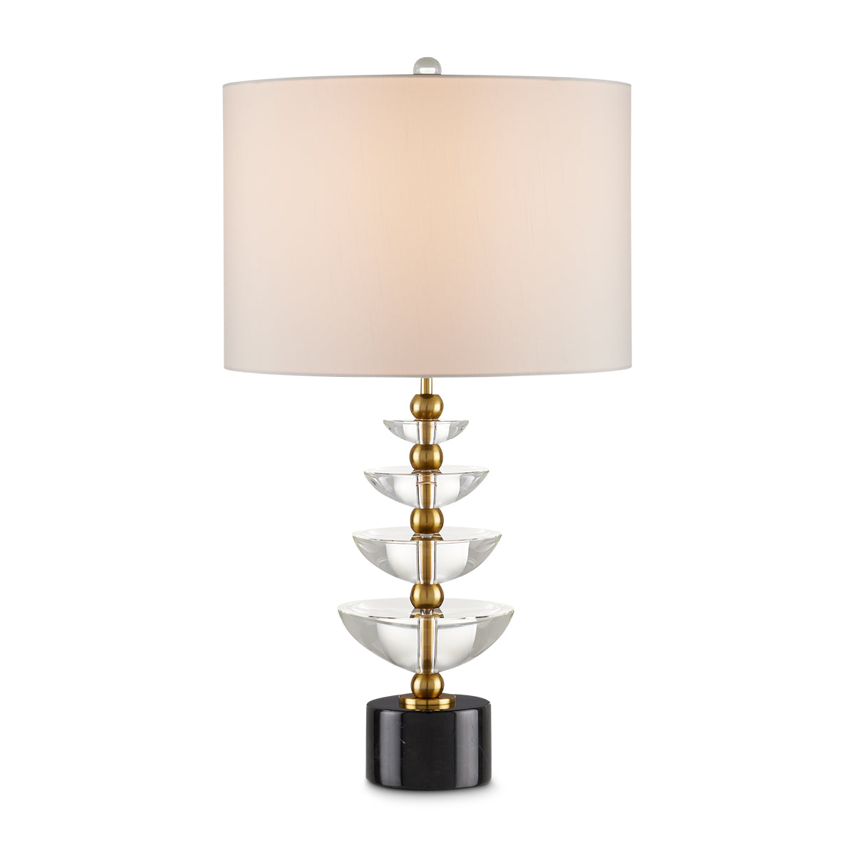 Waterfall – lampa stołowa inspirowana fontanną z optycznego kryształu, czarny marmur i shantung