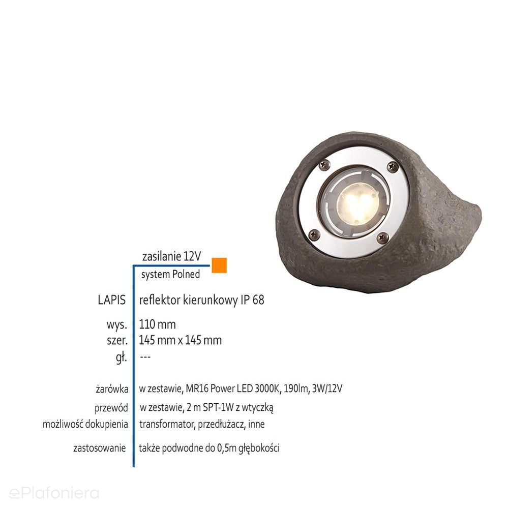 Reflektor kierunkowy, lampa ogrodowa do oczka wodnego IP 68 (3W, 3000K) (system 12V LED) Lapis