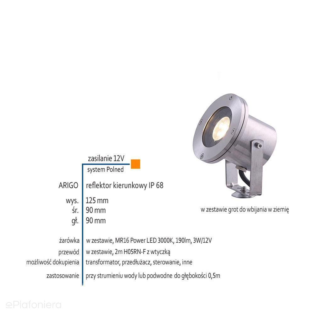 Reflektor kierunkowy, lampa ogrodowa/podwodna IP 68 (3W, 3000K) (system 12V LED) Arigo