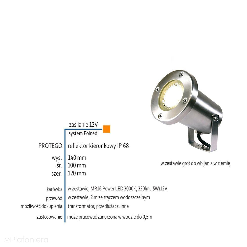 Reflektor kierunkowy, lampa ogrodowa/podwodna IP 68 (5W, 3000K) (system 12V LED) Protego