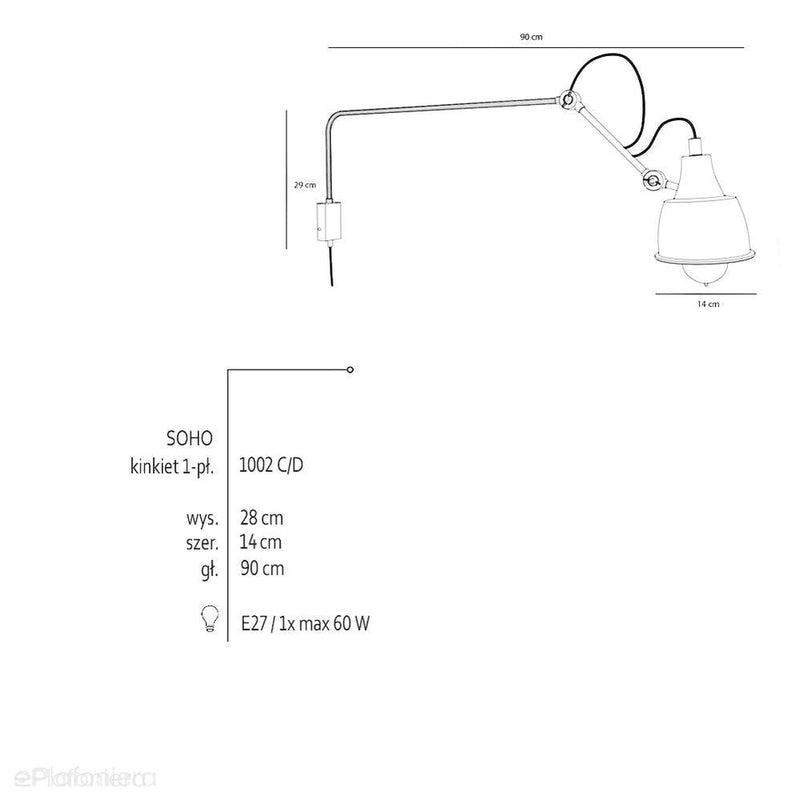 Regulowana lampa ścienna - biały kinkiet 90cm (1xE27) Aldex (soho) 1002C/D