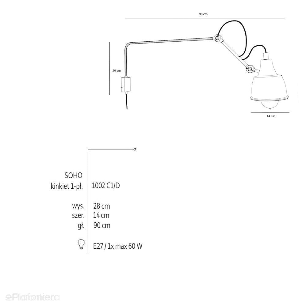 Regulowana lampa ścienna - czarny kinkiet 90cm (1xE27) Aldex (soho) 1002C1/D