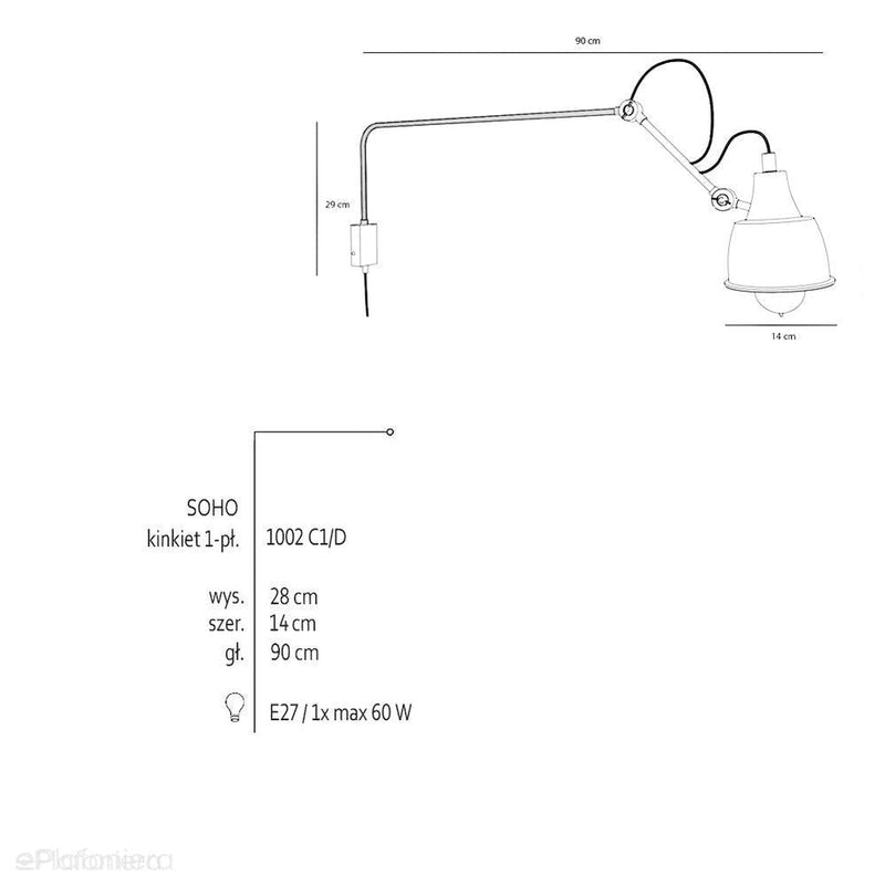 Regulowana lampa ścienna - czarny kinkiet 90cm (1xE27) Aldex (soho) 1002C1/D