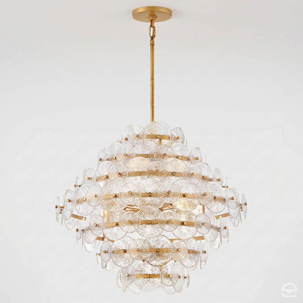 Rene Grand – duży żyrandol kaskadowy, przecierany mosiądz