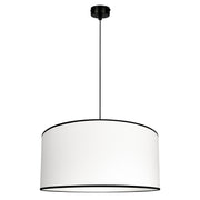 Base – lampa wisząca z białej bawełny z czarną lamówką