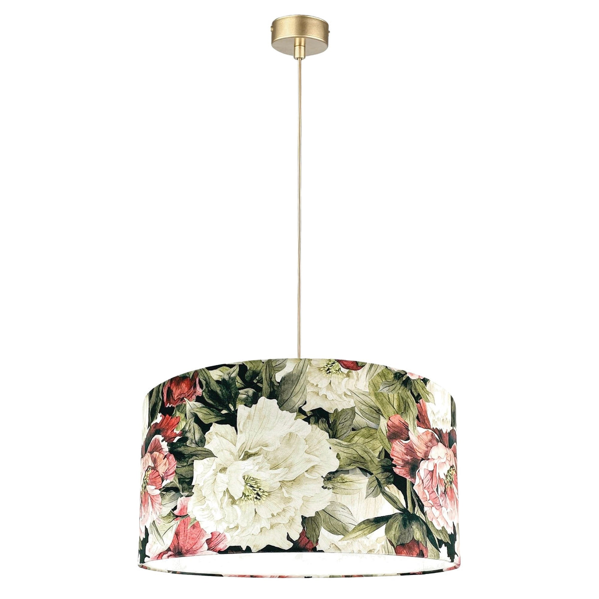 Nana – lampa wisząca z welurowym abażurem w kwiaty piwonii