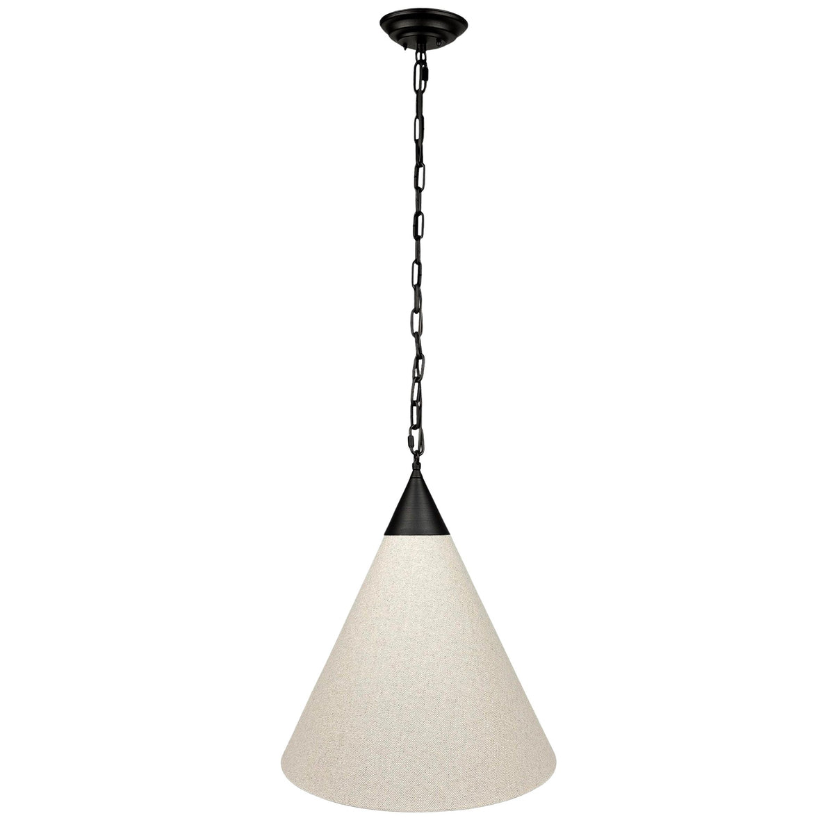 Tiara Black – stożkowa lampa wisząca z lnu na łańcuchu Ø40