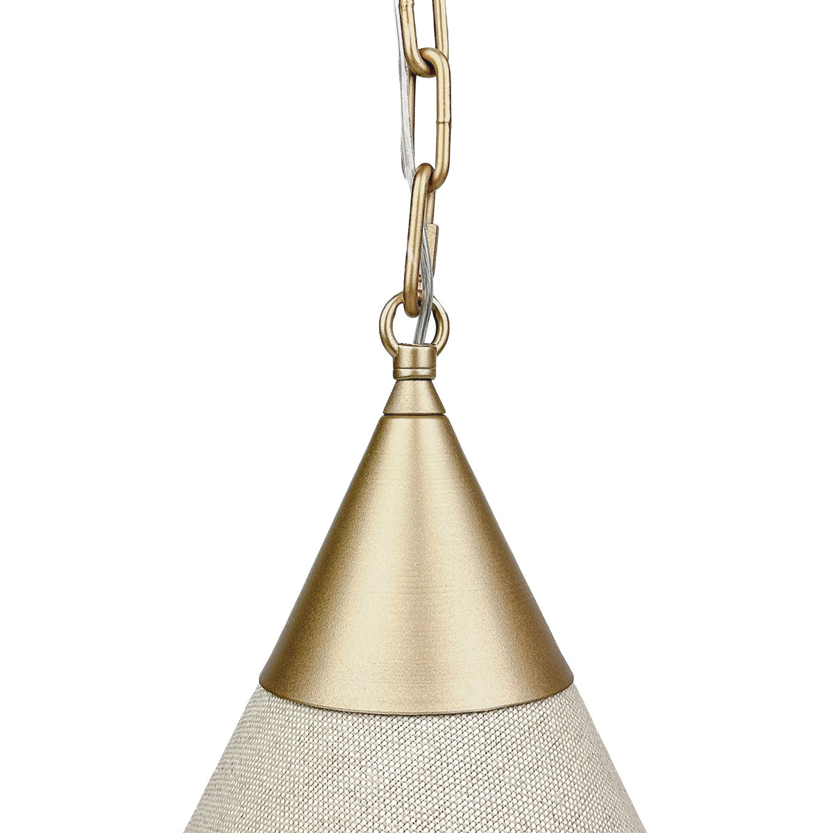 Tiara Gold – stożkowa lampa wisząca z lnu na łańcuchu Ø40