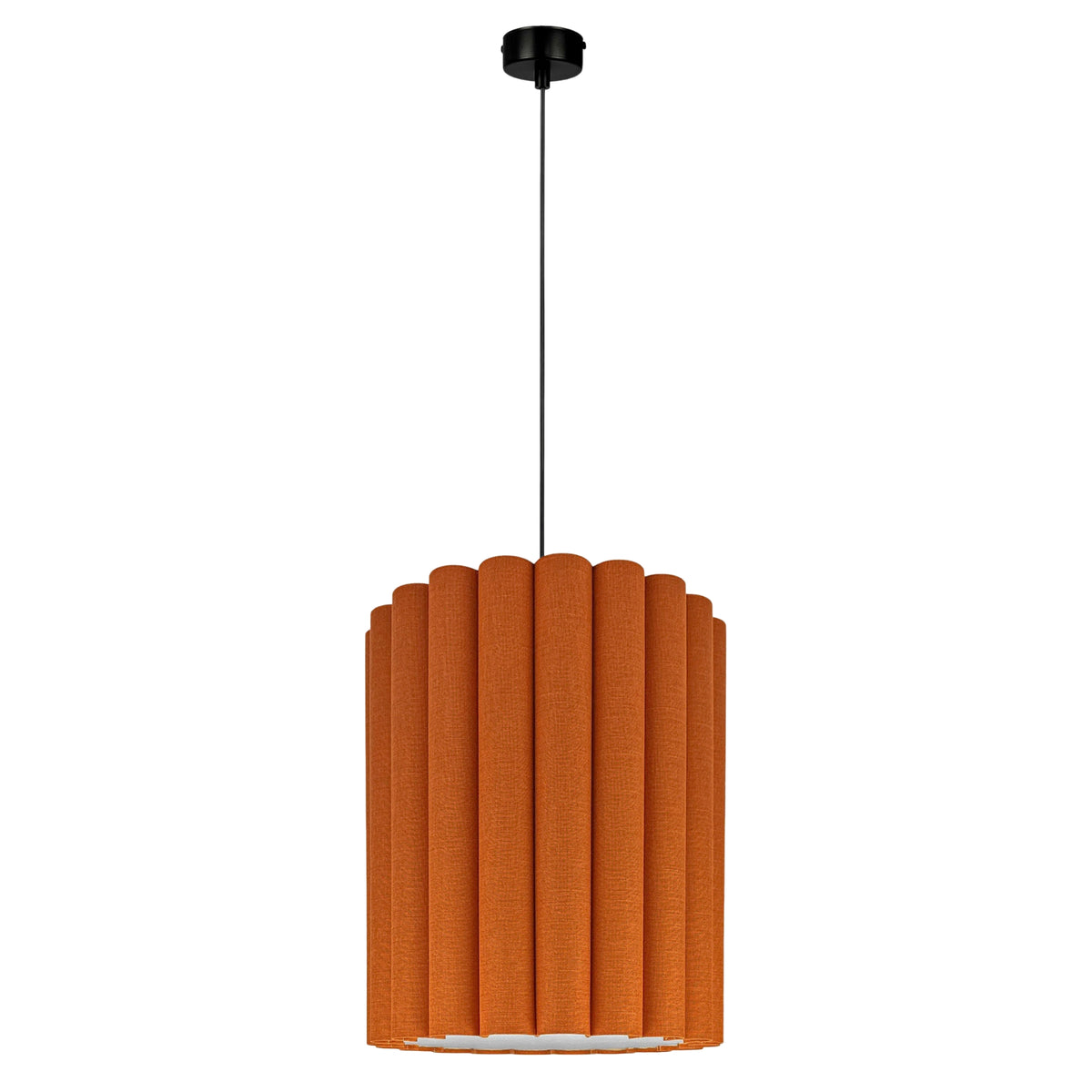 Onde I – lampa wisząca z pomarańczowego lnu o falowanych bokach Ø35