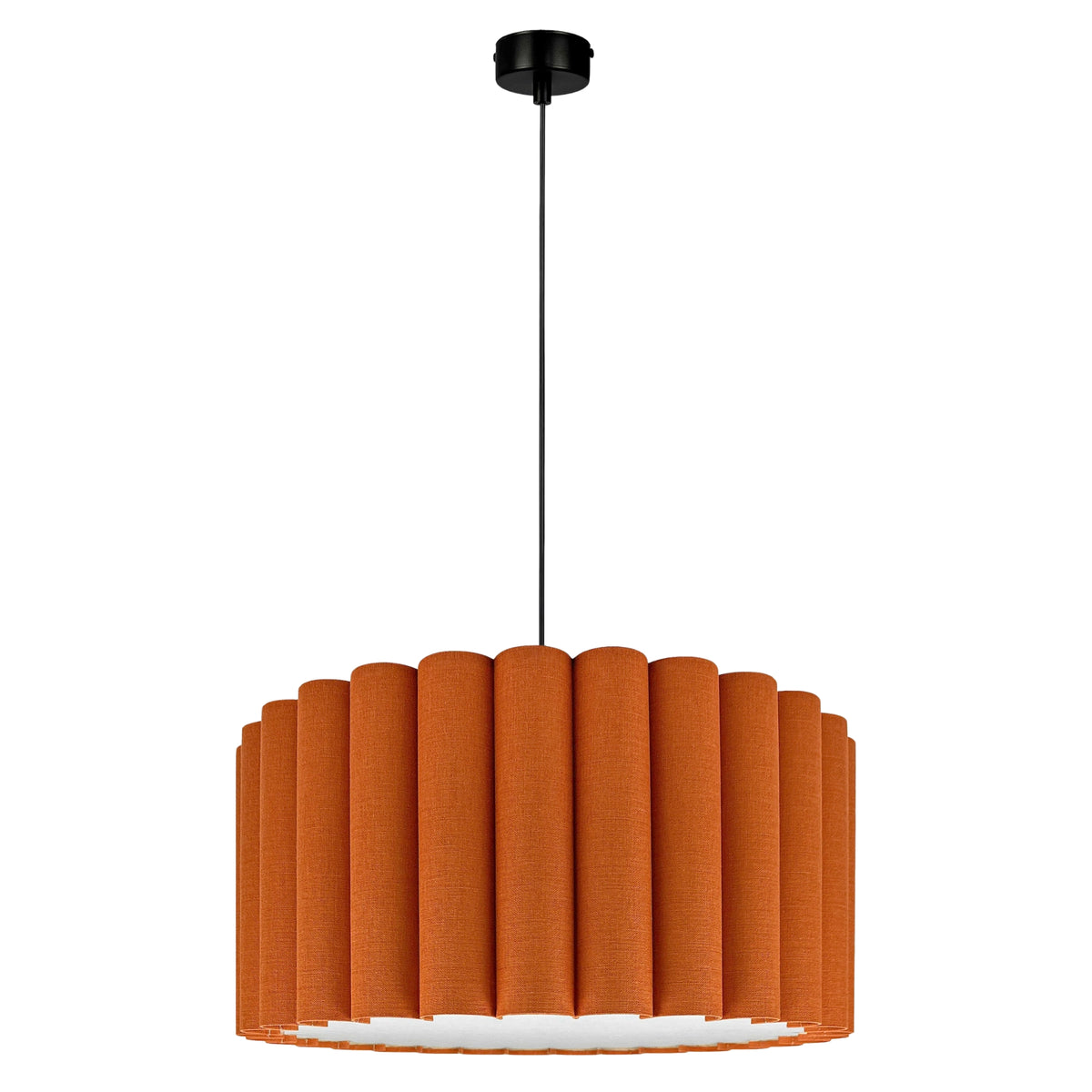 Onde II – lampa wisząca z pomarańczowego lnu o falowanych bokach Ø50