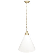 Tiara Gold – stożkowa lampa wisząca z białej bawełny Ø40