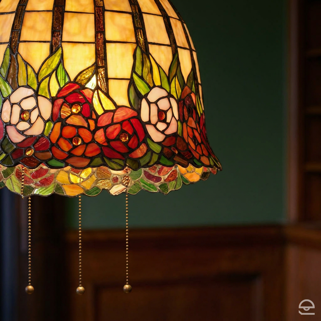 Rosecliffe – witrażowa lampa wisząca z motywem róż, brąz cesarski Ø38