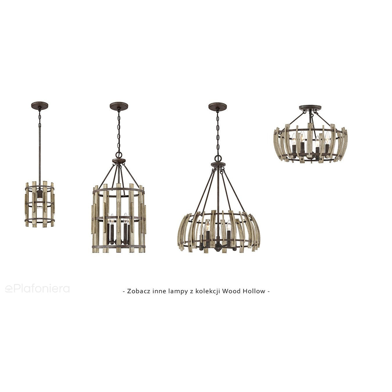 Rustykalna lampa wisząca Wood do pokoju / salonu / jadalni (drewno, metal) - Quoizel, 38cm, 4xE14