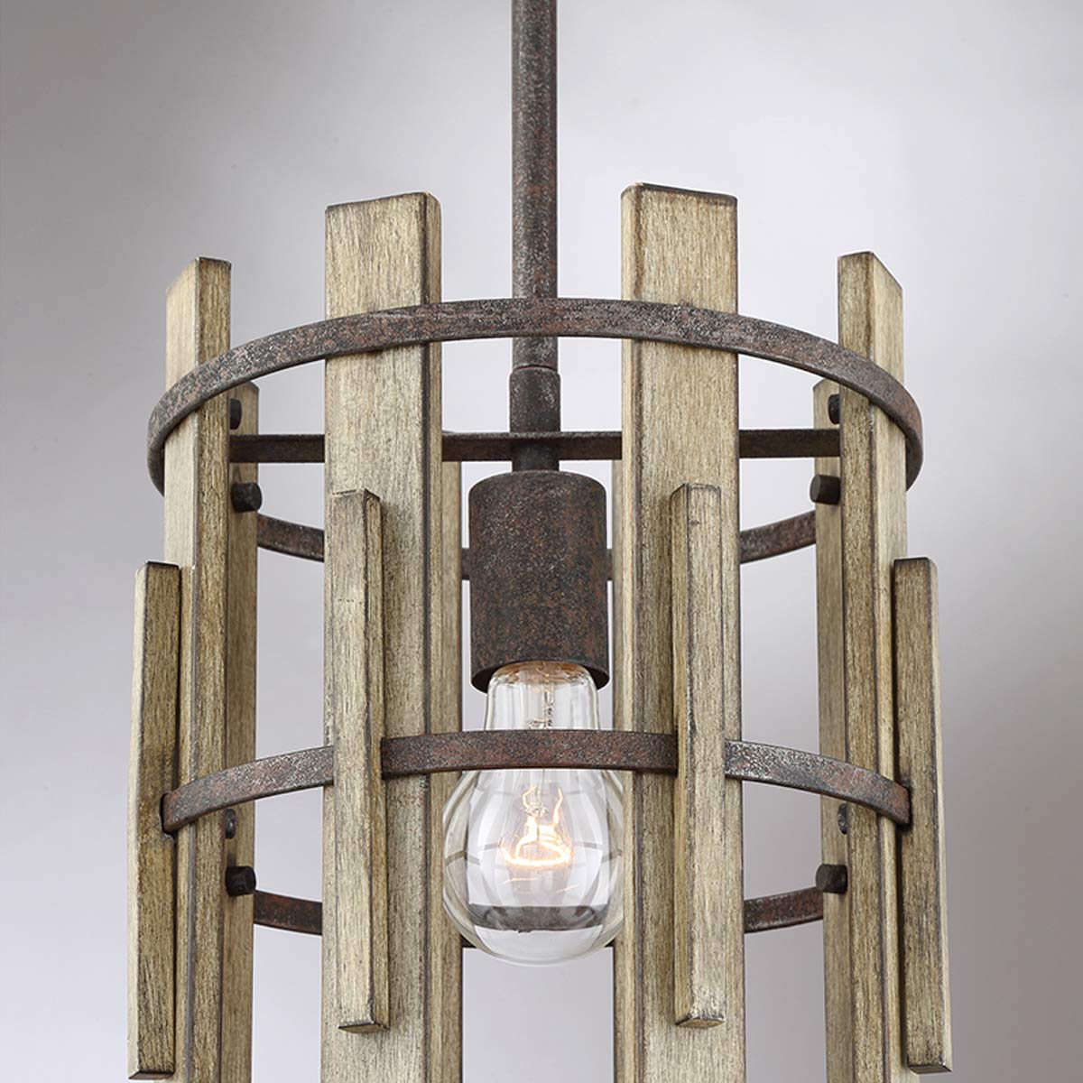 Rustykalna lampa wisząca Wood (drewno, metal) - Quoizel, 23cm / 1xE27