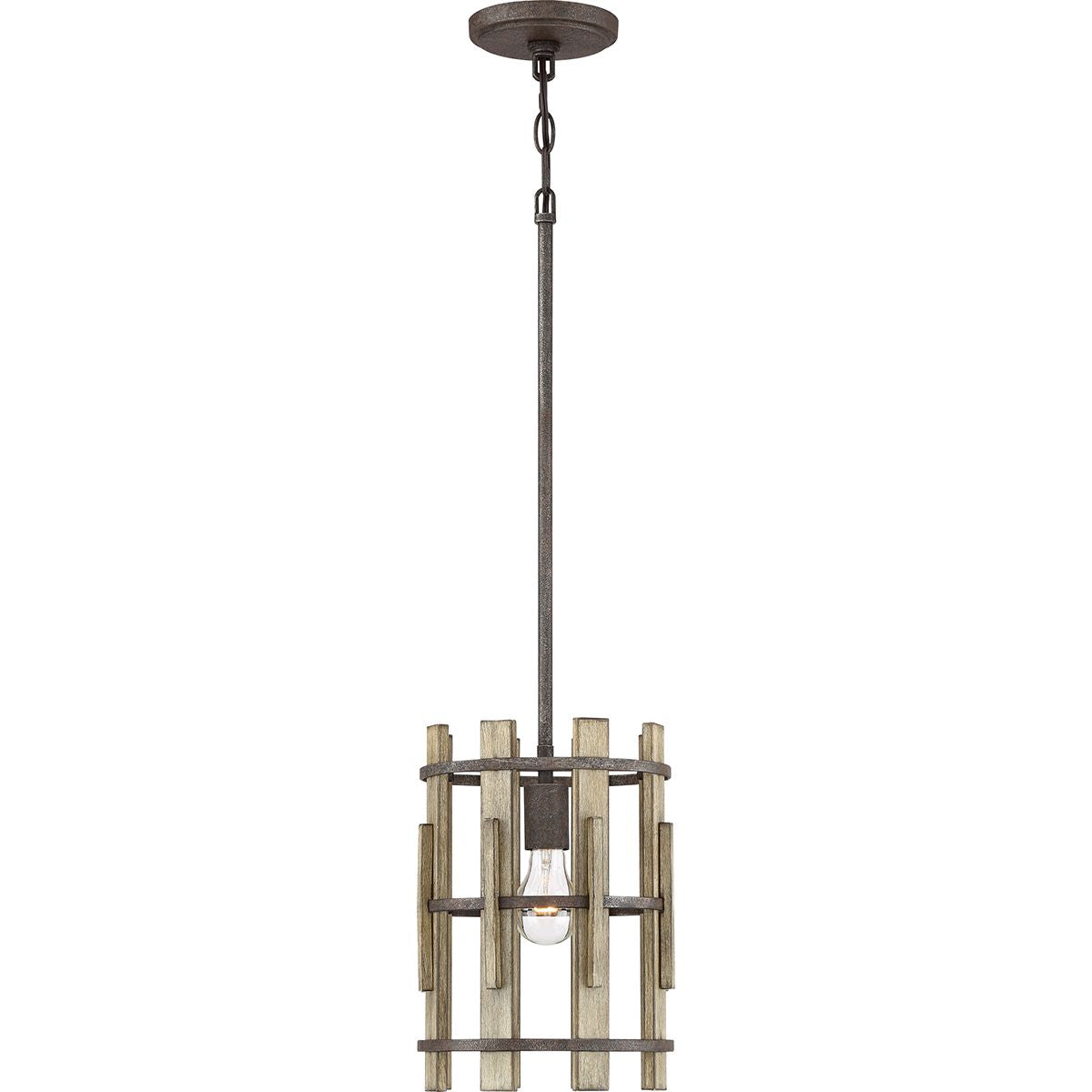 Rustykalna lampa wisząca Wood (drewno, metal) - Quoizel, 23cm / 1xE27