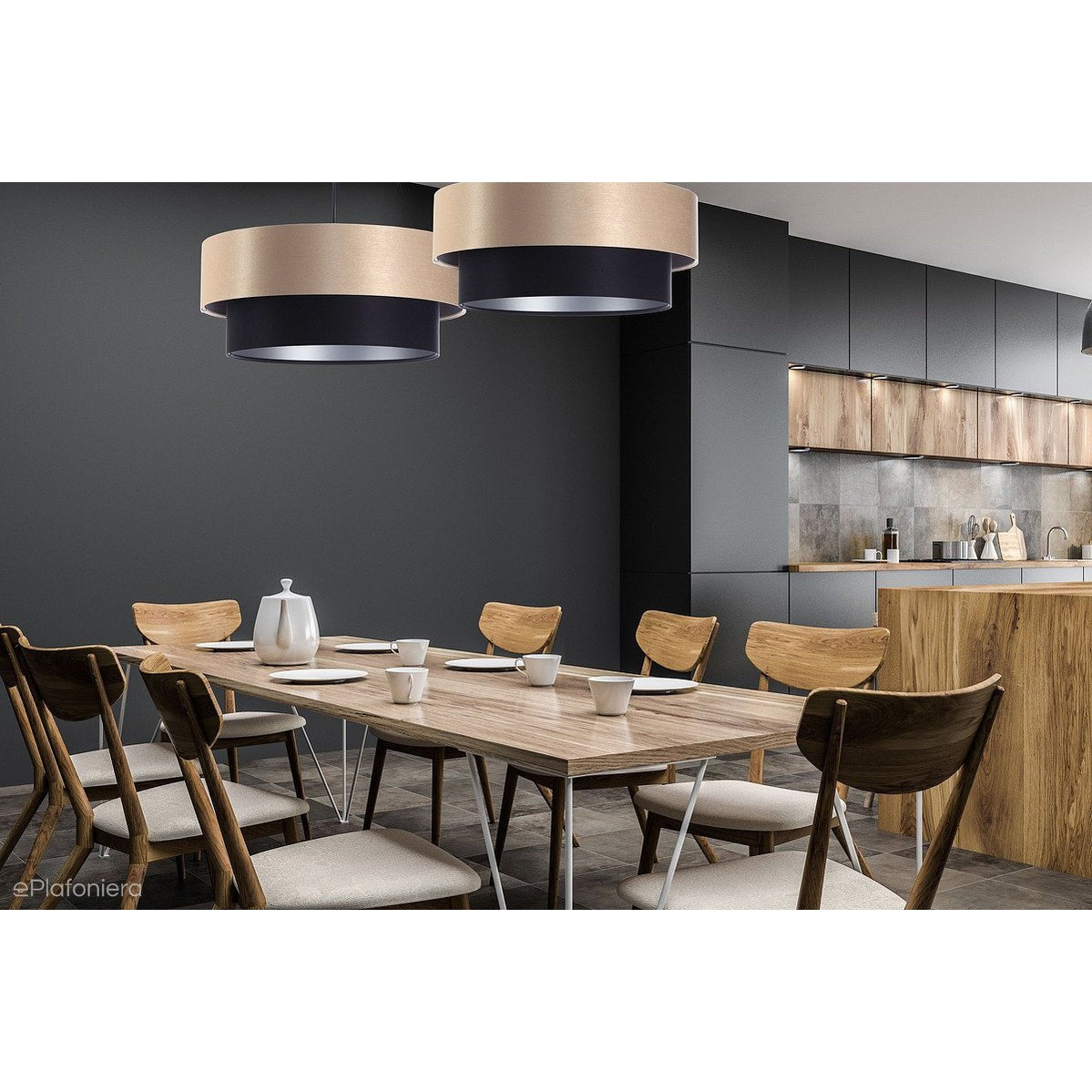 Satynowy abażur Aria - lampa wisząca do salonu, sypialni (kolekcja - Duo, 1xE27) ręcznie robiona - ePlafoniera