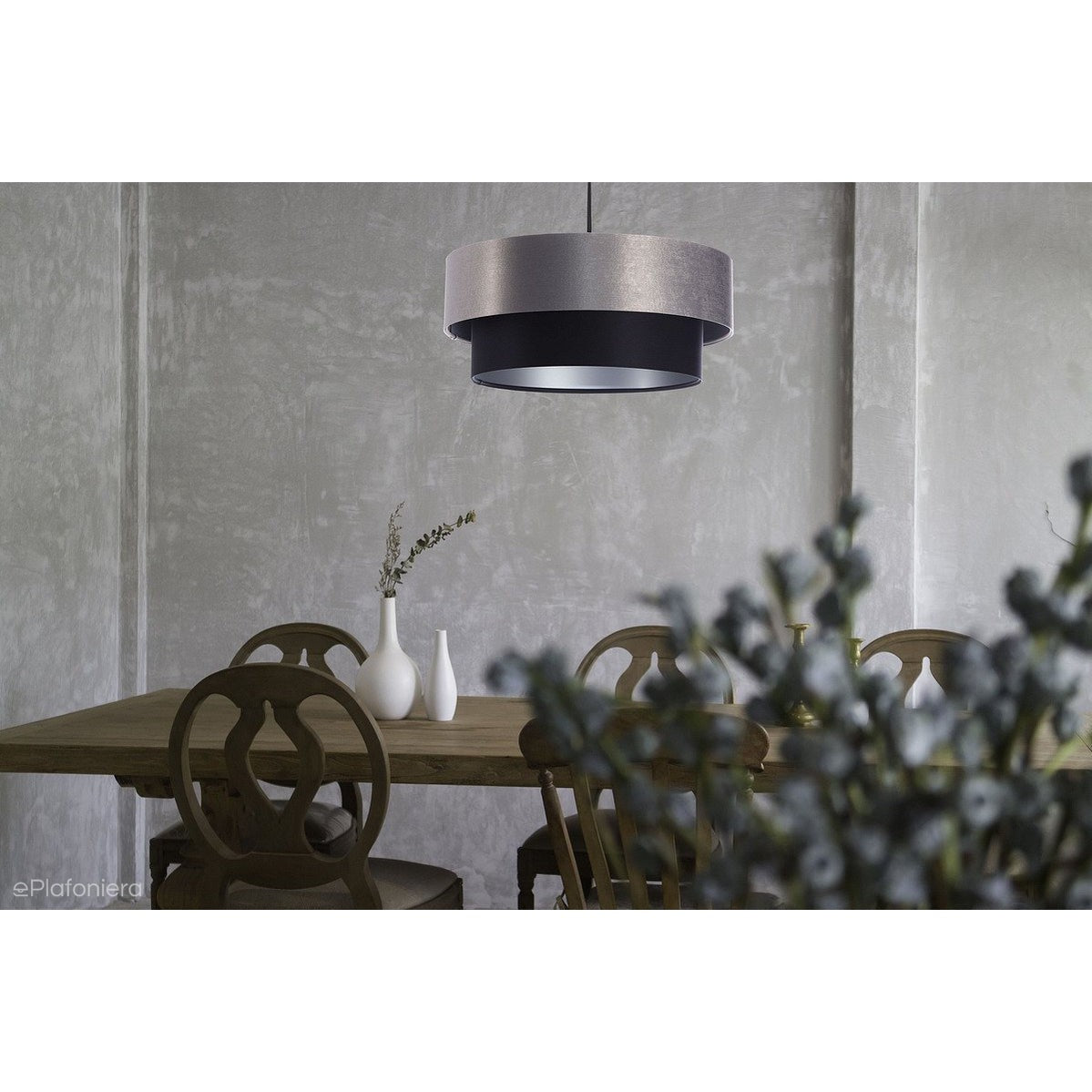 Satynowy abażur Aria - lampa wisząca do salonu, sypialni (kolekcja - Duo, 1xE27) ręcznie robiona - ePlafoniera