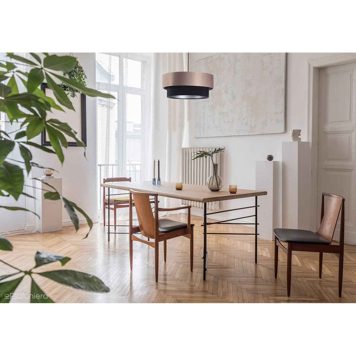 Satynowy abażur Aria - lampa wisząca do salonu, sypialni (kolekcja - Duo, 1xE27) ręcznie robiona - ePlafoniera