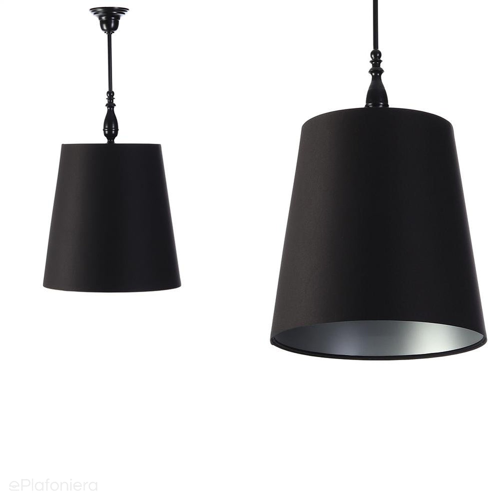 Satynowy rustykalny abażur -czarna lampa wisząca (czarny metal) Lukrecja, ręcznie robiona