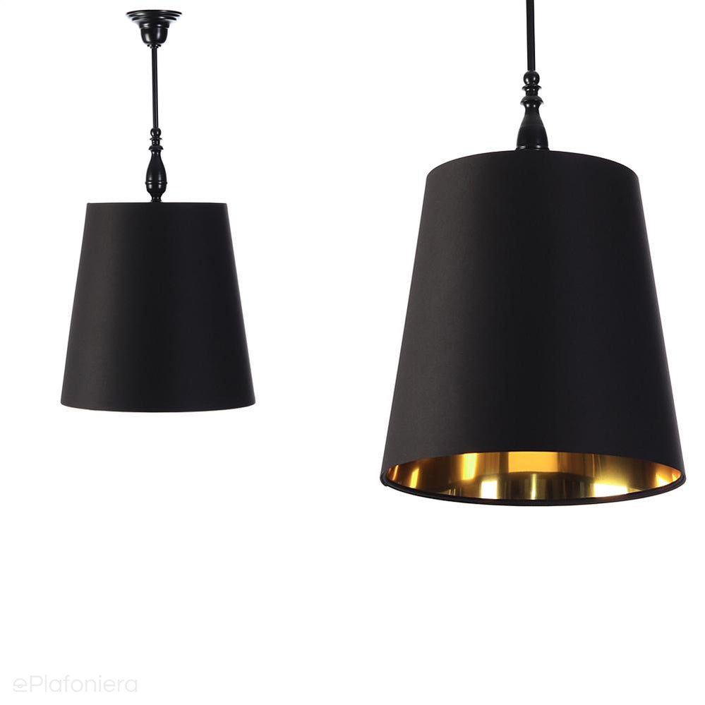Satynowy rustykalny abażur -czarna lampa wisząca (czarny metal) Lukrecja, ręcznie robiona